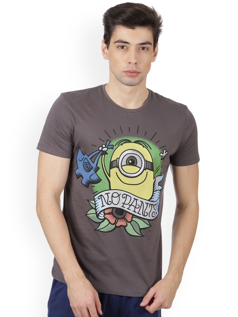 Free Authority Men Taupe Minions Printed Round Neck T-Shirt