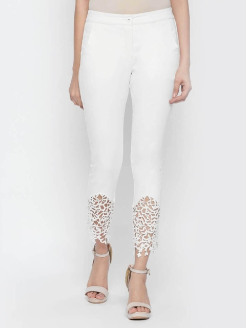 NAARI Women White Cotton Strech Drill Fabric Embroidered Slim Fit Cigarette Trousers
NAARI Women White Cotton Strech Drill Fabric Embroidered Slim Fit Cigarette Trousers