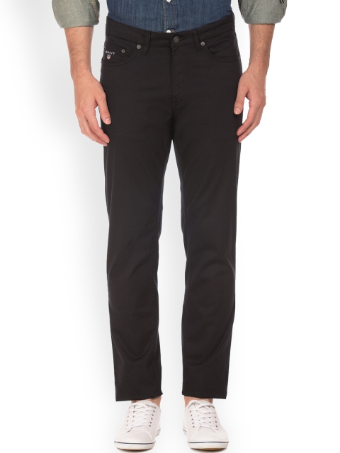 GANT Men Black Regular Fit Solid Regular Trousers