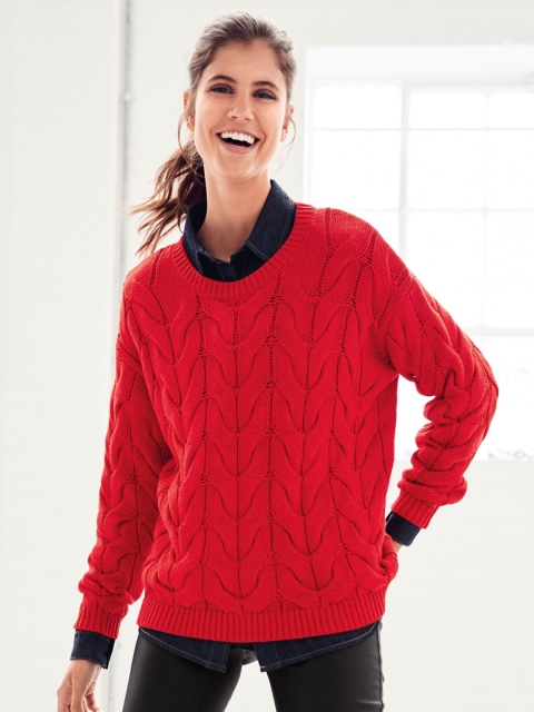 next Women Red Self Design Pullover