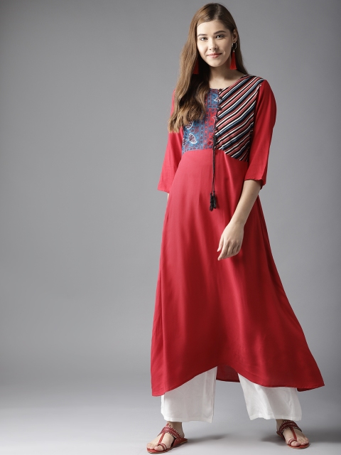 HERE&NOW Women Red & Blue Printed A-Line Kurta