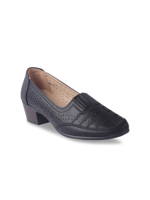 MSC Women Black Solid Perforated Pumps