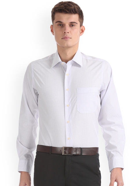 Arrow Men White & Purple Regular Fit Checked Casual Shirt