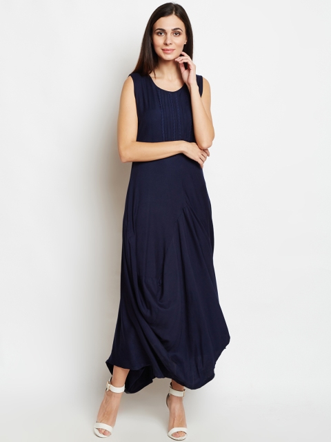 Taanz Women Navy Blue Solid Maxi Dress