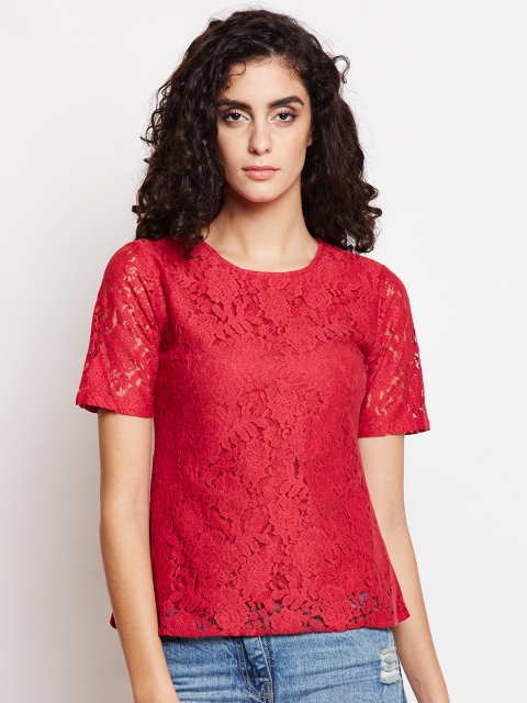 Taanz Women Red Self Design Top