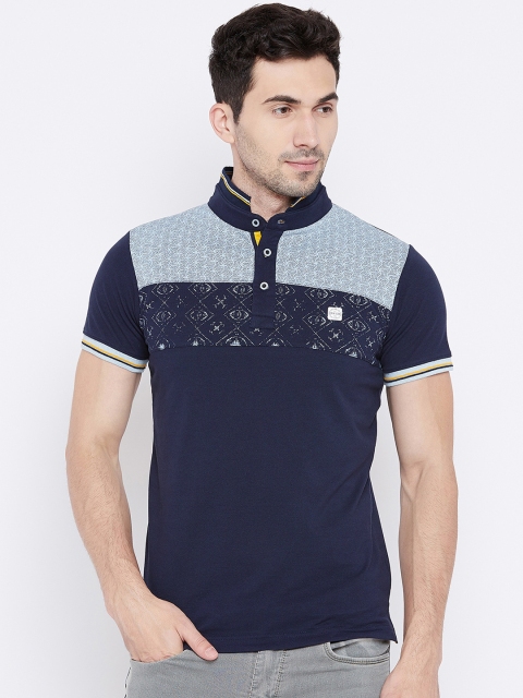 Duke Men Navy Blue Printed Polo Collar T-shirt