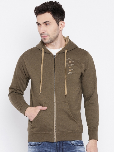 Duke Men Brown Solid Hooded Sweatshirt