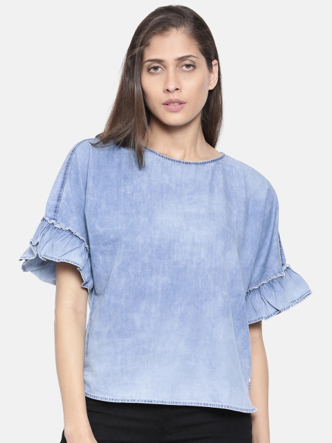 Lee Women Blue Washed Chambray Top