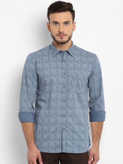 Parx Men Blue Slim Fit Printed Casual Shirt