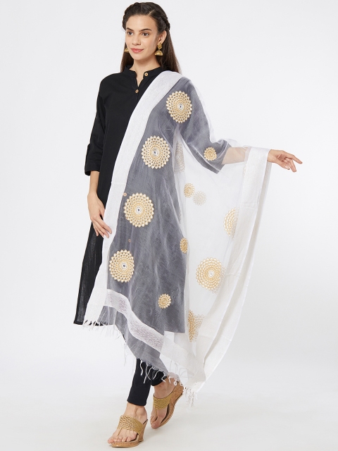 Dupatta Bazaar White & Gold-Toned Embroidered Dupatta