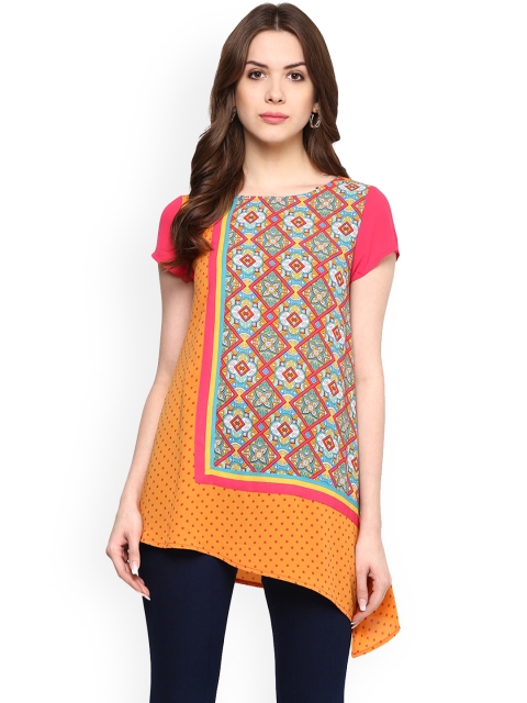 Fusion Beats Women Orange Printed A-Line Top