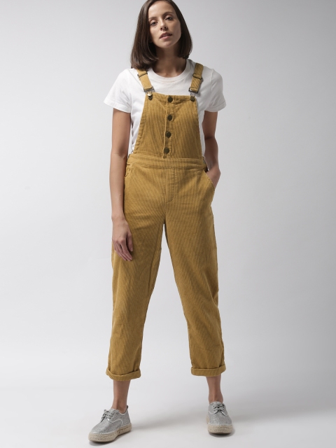 FOREVER 21 Brown Striped Basic Corduroy Jumpsuit