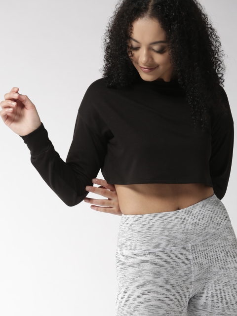 FOREVER 21 Women Black Solid Cropped Tshirt