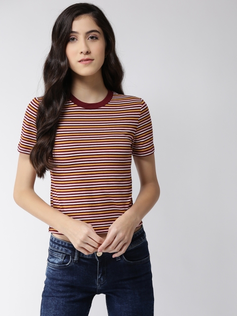 FOREVER 21 Women Burgundy Striped Top