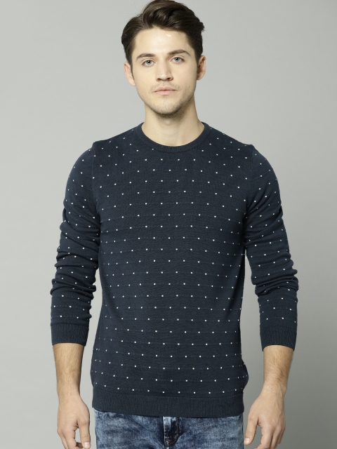 Marks & Spencer Men Navy Blue Self Design Pullover
