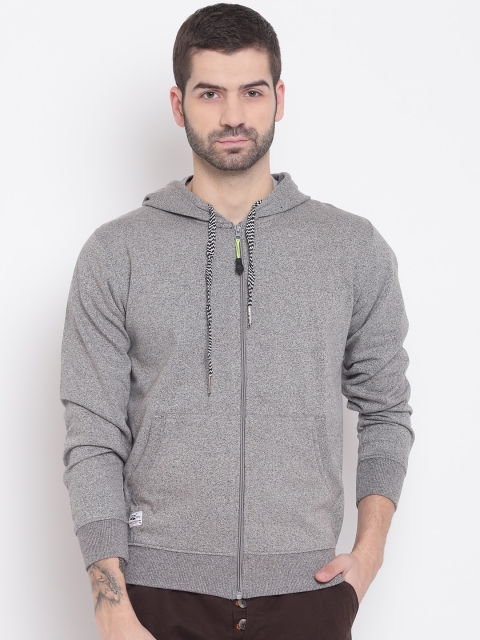 Sports52 wear Men Grey Solid Hooded Sweatshirt