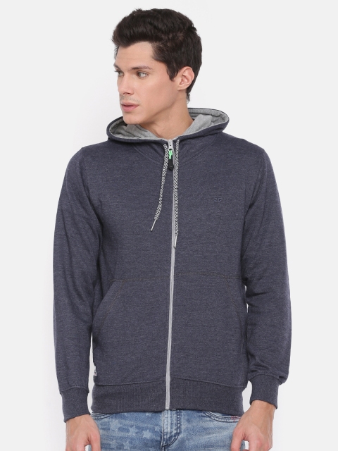 Sports52 wear Men Blue Solid Hooded Sweatshirt