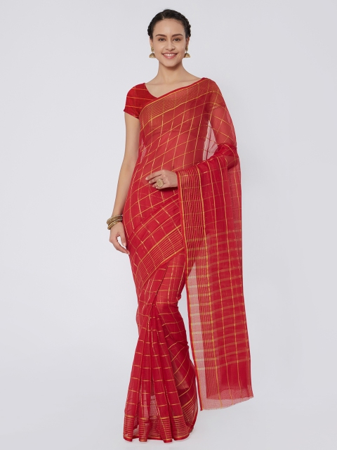 Kvsfab Red Woven Design Silk Cotton Saree