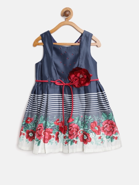 Nauti Nati Girls Navy Blue Printed A-Line Dress