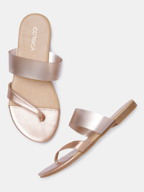 CORSICA Women Rose Gold-Toned Solid Open Toe Flats