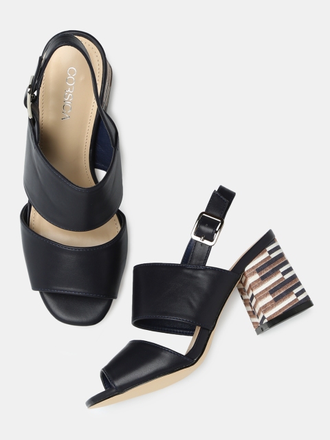 CORSICA Women Navy Blue Solid Heeled Sandals