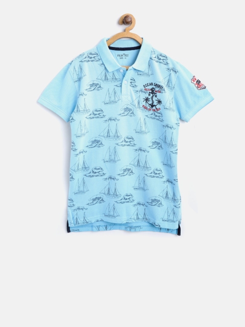 Palm Tree Boys Blue Printed Polo Collar T-shirt