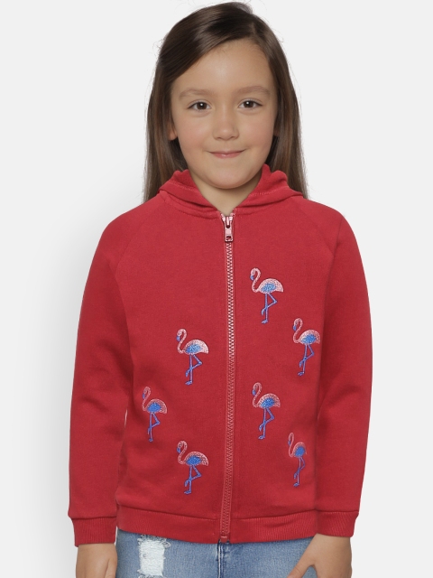 United Colors of Benetton Girls Red Printed Hooded Sweatshirt