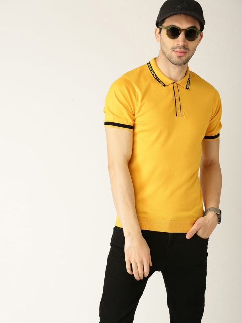 United Colors of Benetton Men Mustard Yellow Solid Polo Collar T-shirt