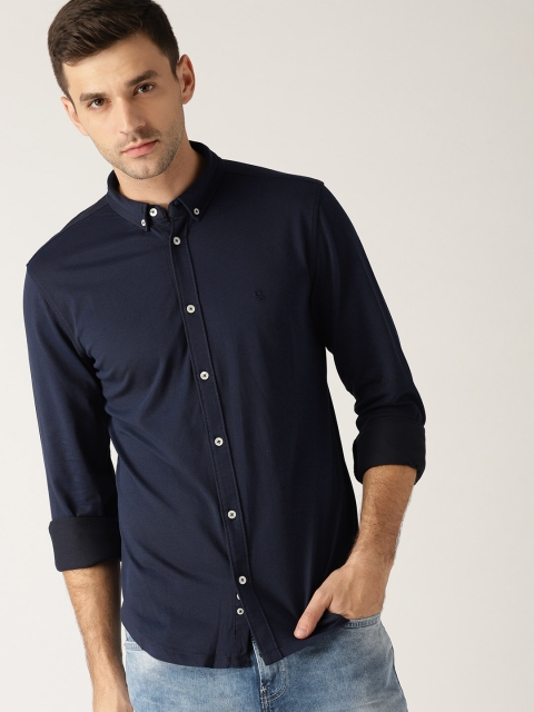 United Colors of Benetton Men Navy Blue Slim Fit Solid Casual Shirt