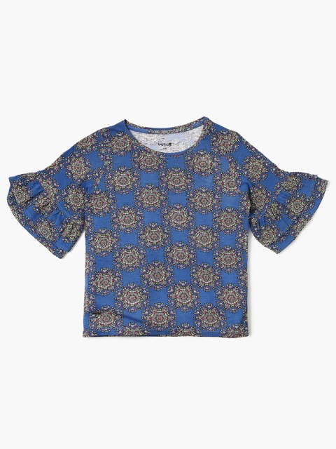Bossini Girls Blue & Beige Printed Top