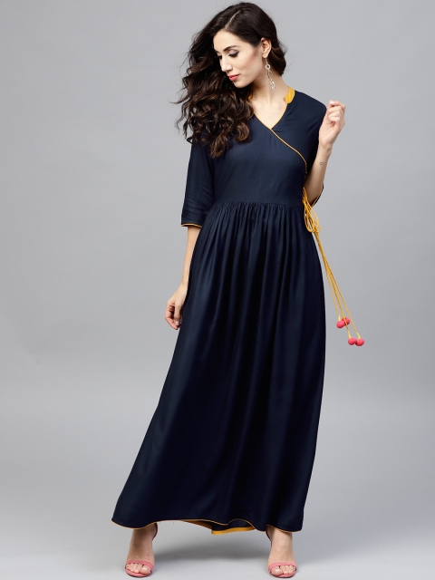 Nayo Women Navy Blue Solid Maxi Dress