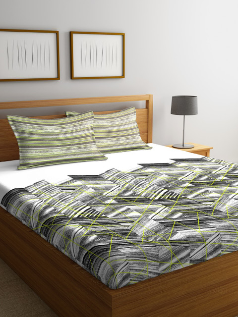 Portico New York Grey & Off-White Abstract Flat 144 TC 1 King Bedsheet 2 Pillow Covers 
Portico New York Grey & Off-White Abstract Flat 144 TC 1 King Bedsheet 2 Pillow Covers
