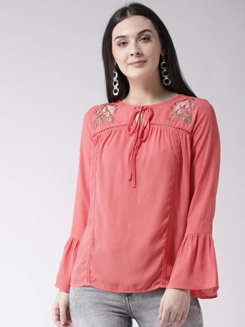 Madame Women Coral Pink Solid Top
