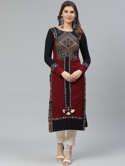 W Women Maroon & Navy Ethnic Motifs Patterned Round Neck Knitted Straight Winter Kurta
W Women Maroon & Navy Ethnic Motifs Patterned Round Neck Knitted Straight Winter Kurta
