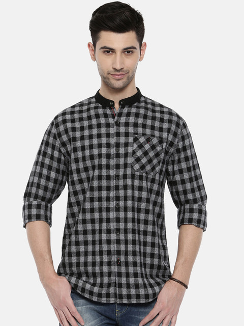 Breakbounce Men Black & Grey Slim Fit Checked Casual Shirt 
Breakbounce Men Black & Grey Slim Fit Checked Casual Shirt
