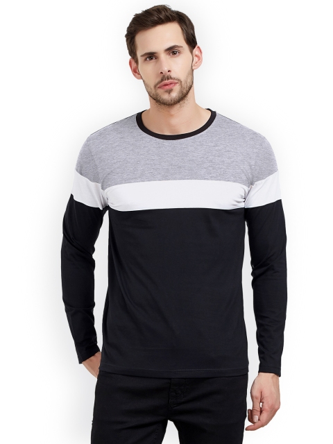 Maniac Men Black Colourblocked Round Neck T-shirt
