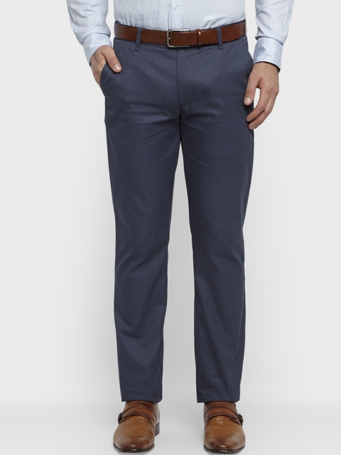 Raymond Men Blue Regular Fit Solid Formal Trousers