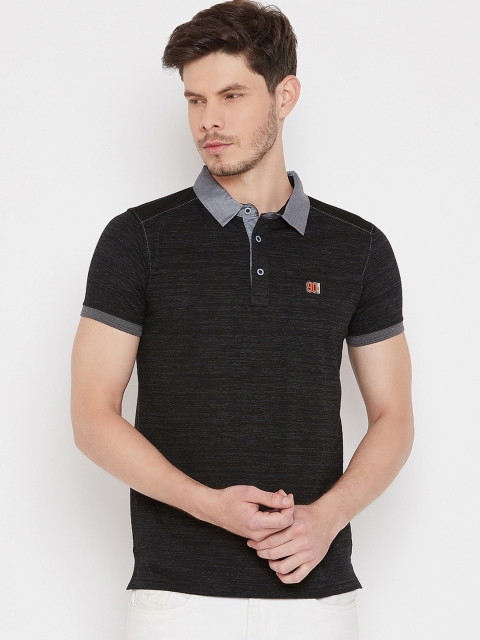 Duke Men Black Self Design Polo Collar T-shirt