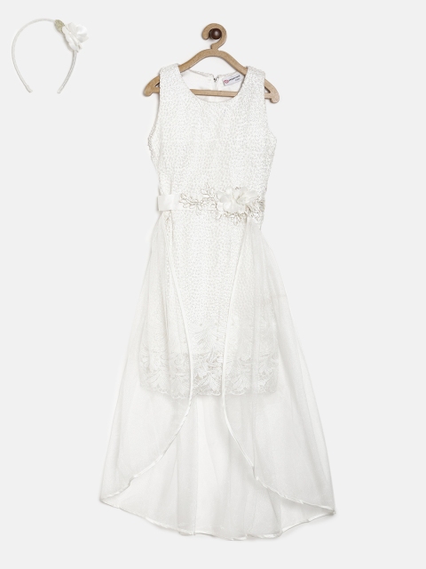 Peppermint Girls Off-White Self Design A-Line Dress