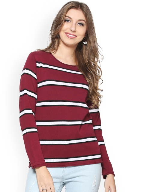 People Women Maroon Striped Top