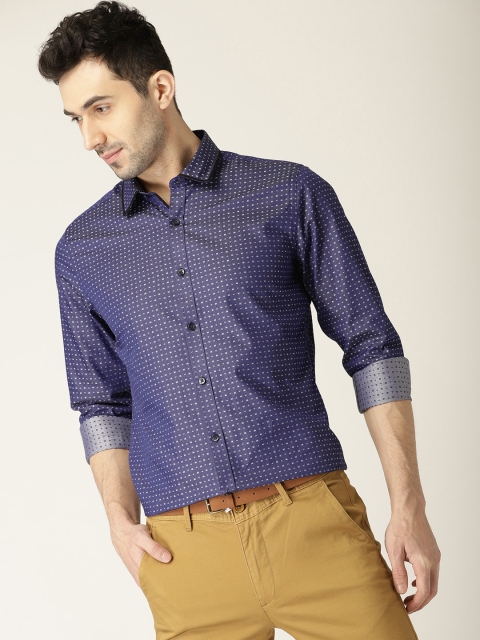 United Colors of Benetton Men Blue & White Slim Fit Self Design Casual Shirt