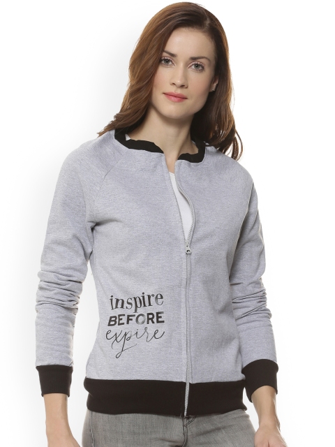Campus Sutra Women Grey Printed Sweatshirt