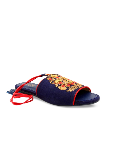 Siendo Desi Women Blue Woven Design Synthetic Open Toe Flats