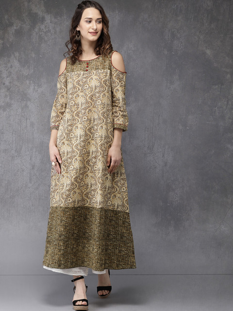 Anouk Women Olive Green Printed A-Line Kurta 
Anouk Women Olive Green Printed A-Line Kurta