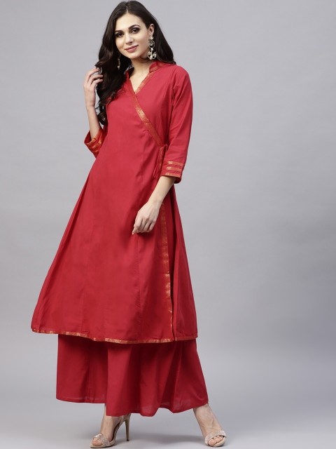 Bhama Couture Women Red Solid Kurta with Palazzos