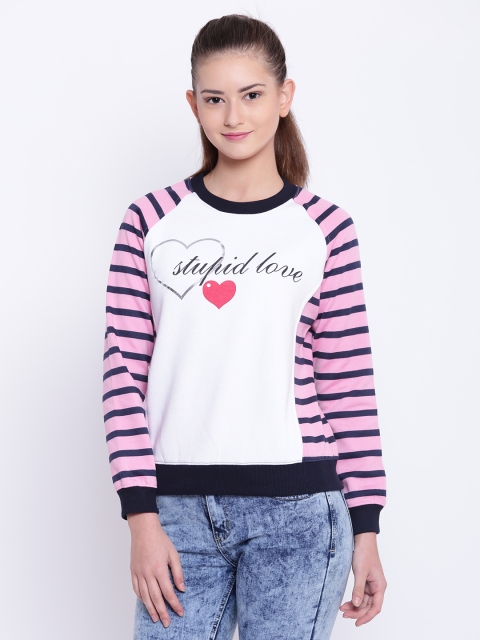 Texco Women Pink & White Striped Sweatshirt