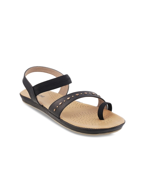 Mochi Women Black Solid Synthetic One Toe Flats