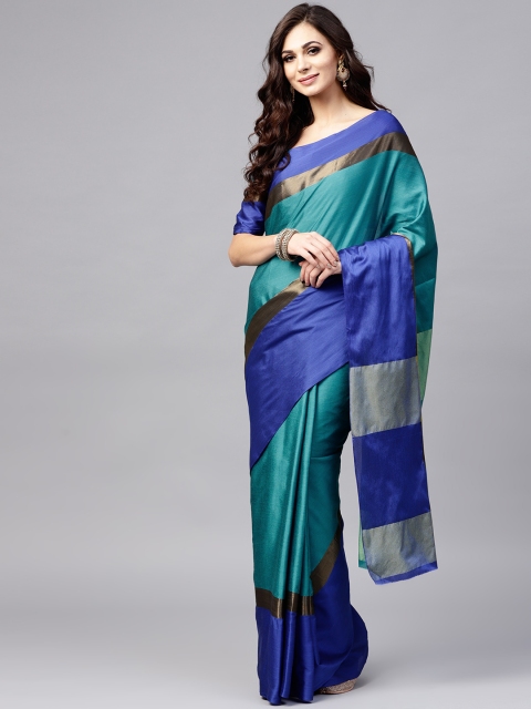 Saree mall Teal Green & Blue Solid Banarasi Saree