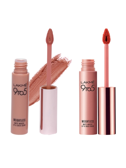 Lakme 9 to 5 Weightless Matte Mousse Blush Velvet & Coral Cushion Lip & Cheek Colors
Lakme 9 to 5 Weightless Matte Mousse Blush Velvet & Coral Cushion Lip & Cheek Colors