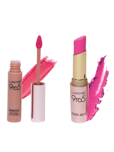 Lakme Set of Weightless Matte Mousse Lip & Cheek Color & Primer+Matte Lipstick, Pink
Lakme Set of Weightless Matte Mousse Lip & Cheek Color & Primer+Matte Lipstick, Pink
